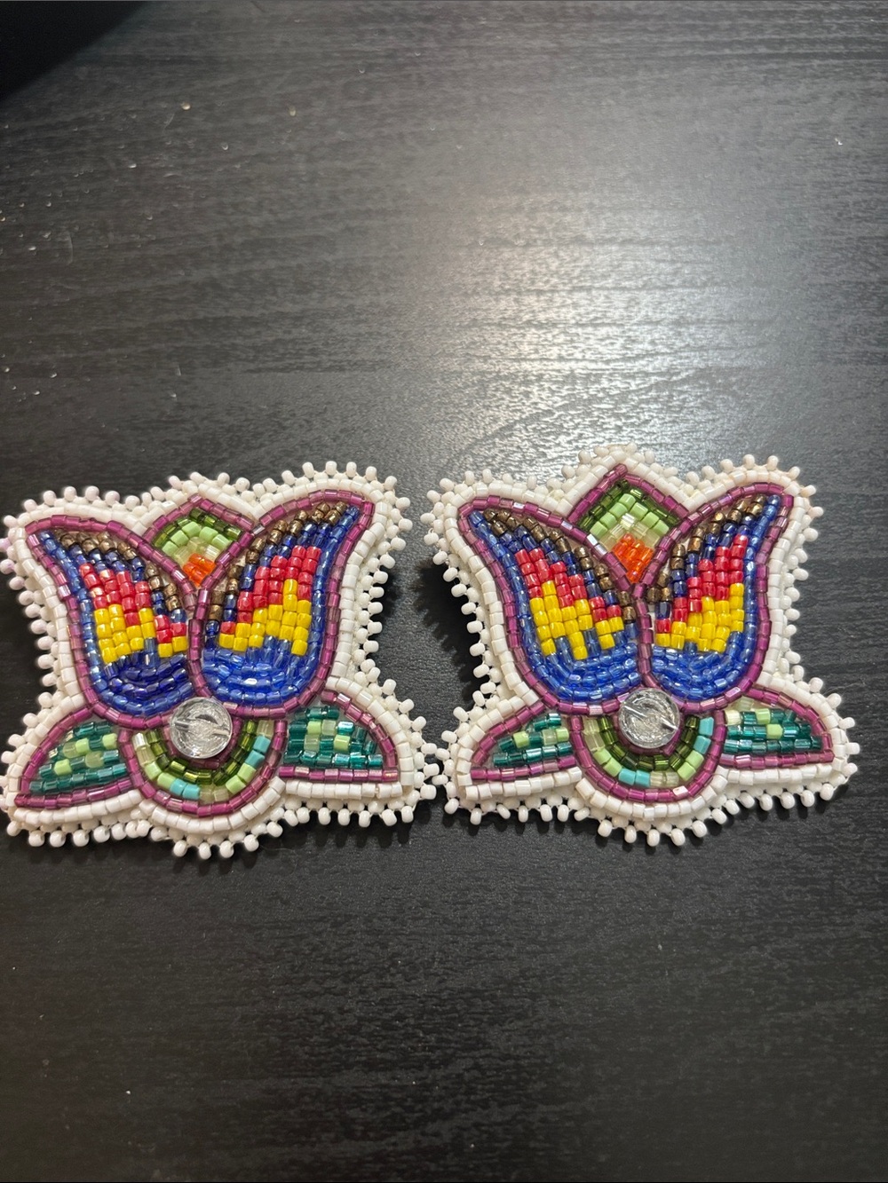 Authentic Indigenous Hand-Beaded Flat Stitch Floral Tulip Earrings